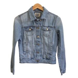 Denim jacket Tattoo distressed denim stretch light blue casual western Small